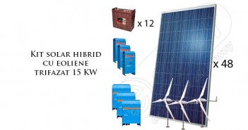 Kit solar hibrid cu eoliene trifazat 15 KW