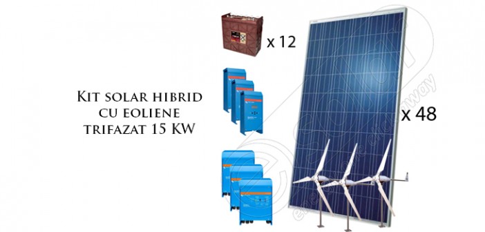 Kit solar hibrid cu eoliene trifazat 15 KW