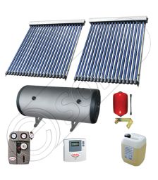 Panouri cu tuburi vidate Solariss Iunona si boiler, Instalatie presurizata solara pentru apa calda, Panou solar si boiler cu 2 serpentine