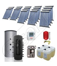 Set panou solar pentru incalzire cu tuburi vidate si puffer, Pachet cu panou solar cu tuburi vidate, Puffer si colectoare solare cu tuburi vidate