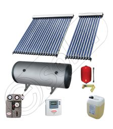 Panouri cu tuburi vidate Solariss Iunona si boiler, Instalatie presurizata solara pentru apa calda, Boiler cu 2 serpentine si panou solar