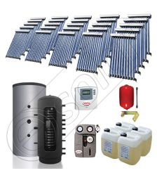 Puffer bivalent de 2500 litri si panouri solare ieftine, Pachet cu panou solar cu tuburi vidate, Instalatii solare pentru incalzire Solariss Iunona
