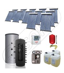 Puffer bivalent de 1500 litri si panouri solare ieftine, Pachet cu panou solar cu tuburi vidate, Instalatii solare pentru incalzire Solariss Iunona