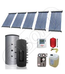 Instalatii solare vidate pentru apa calda cu Puffer monovalent, Puffer de 300 litri cu 1 serpentina si panouri solare SIU 5x10-300.1PF, Set colectoare solare vidate cu Puffer de 300 litri