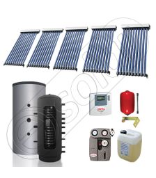 Instalatii solare vidate pentru apa calda cu Puffer bivalent, Puffer de 300 litri cu 2 serpentine si panouri solare SIU 5x10-300.2PF, Set colectoare solare vidate cu Puffer de 300 litri