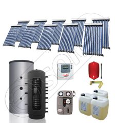 Pachet cu panou solar pentru aport la incalzire, Instalatii solare si puffer cu 2 serpentine, Puffer si panouri cu tuburi vidate Solariss Iunona