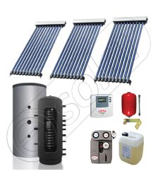 Puffer bivalent cu panouri solare SIU 3x10-300.2PF, Colectoare solare vidate si Puffer bivalent 300 litri, Instalatie solara vidata cu Puffer pentru apa calda si caldura