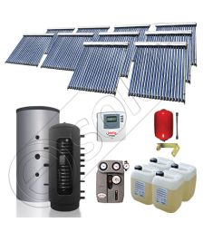 Puffer bivalent de 1500 litri si panouri solare ieftine, Pachet cu panou solar cu tuburi vidate, Instalatii solare pentru incalzire Solariss Iunona