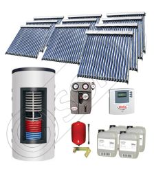 Set panouri solare tuburi vidate cu boiler instant SIU 10x20-1500.80.2BI, Set colectoare solare cu boiler instant 1500 litri, Colectoare solare cu tuburi vidate la set cu boiler instant 1500 litri