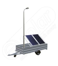 Generator fotovoltaic mobil IDELLA Mobile Energy IME 2 montat pe o remorca cu o singura axa, cu stalp si o lampa de iluminat