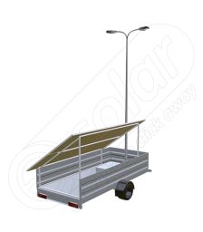 Generator fotovoltaic mobil IDELLA Mobile Energy IME 4 montat pe o remorca auto, cu 4 panouri solare IDELLA Power Poly IPP 550W, un stalp de iluminat si doua lampi solare cu led