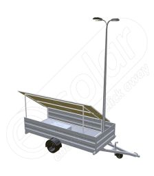 Generator fotovoltaic mobil IDELLA Mobile Energy IME 4 montat pe o remorca auto, cu 4 panouri solare IDELLA Power Poly IPP 550W, un stalp de iluminat si doua lampi solare cu led