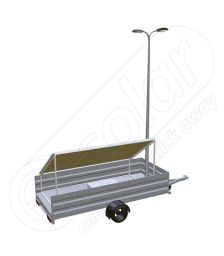 Generator fotovoltaic mobil montat pe o remorca cu o singura axa IDELLA Mobile Energy IME 3, cu un stalp pentru iluminat, 3 panouri solare IDELLA Power Poly IPP 550W si 2 lampi cu LED