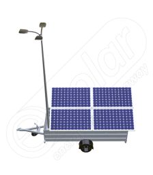 Generator solar mobil montat pe o remorca cu o singura axa IDELLA Mobile Energy IME 4, cu 4 panouri fotovoltaice IDELLA Power Poly IPP 550W, un stalp de iluminat cu 3 brate si 3 lampi solare cu LED