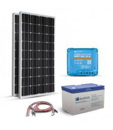 Kit pentru instalatii fotovoltaice autonome 360W 12V, cu 2 panouri solare monocristaline 180W 12V, regulator de incarcare MPPT 30A, un acumulator solar 150Ah 12V si setul complet de cabluri si conectori pret ieftin