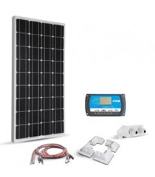 Kit solar 100W 12V pentru barci si autorulote cu un panou fotovoltaic monocristalin 100W 12V, un regulator de incarcare PWM 10A 12/24V si setul complet de cabluri si conectori pret ieftin