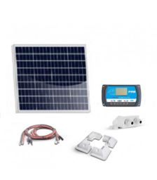 Kit solar 50W precablat pentru autorulote si barci cu un panou fotovoltaic policristalin 50W 12V, un regulator de incarcare PWM 10A 12/24V si sistem de fixare pret ieftin