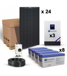 Kit solar 6720W pentru sistemele autonome cu 24 panouri fotoelectrice policristaline 280 W 24V si 3 invertoare 5KVA 48V 50A pentru punerea in functiune monofazata sau trifazata pret ieftin