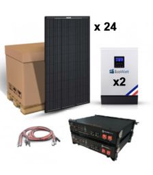 Kit solar autonom 7440W cu 24 panouri fotovoltaice monocristaline 315W 24V, 2 invertoare hibride MPPT 48V 80A si 2 acumulatori LITIU 3.5kWh 48V 74A pret ieftin