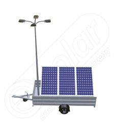 Remorca fotovoltaica pe o singura axa IDELLA Mobile Energy IME 3, pentru camping sau aplicatii agricole ori santiere temporare, cu 3 panouri solare, un stalp pentru iluminat si 4 lampi solare cu LED