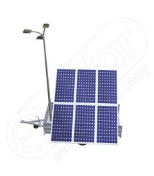 Generator solar mobil IDELLA Mobile Energy IME 6 montat pe o remorca auto cu o singura axa, pentru santiere temporare sau aplicatii agricole, cu 6 panouri fotovoltaice IDELLA Power Poly IPP 550W, un stalp pentru iluminat cu 3 brate si 3 lampi cu LED