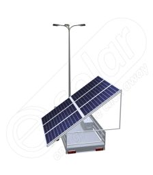 Generator solar mobil IDELLA Mobile Energy IME 6 montat pe o remorca auto cu o singura axa, pentru santiere temporare sau aplicatii agricole, cu 6 panouri fotovoltaice IDELLA Power Poly IPP 550W, un stalp pentru iluminat cu 3 brate si 3 lampi cu LED