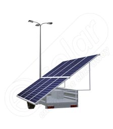 Generator solar mobil pentru santiere temporare sau aplicatii agricole IDELLA Mobile Energy IME 8 montat pe o remorca auto pe o singura axa, cu 8 module fotovoltaice, un stalp pentru iluminat si 3 lampi solare cu LED