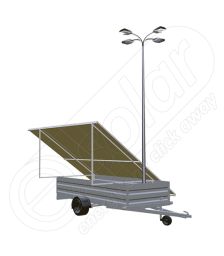 Remorca fotovoltaica IDELLA Mobile Energy IME 8 cu 4 lampi solare, un stalp pentru iluminat si 8 panouri fotovoltaice IDELLA Power Poly IPP 550W pentru santiere temporare sau aplicatii agricole