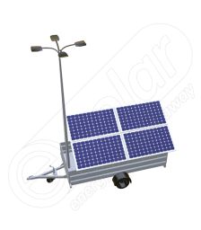 Remorca fotovoltaica mobila IDELLA Mobile Energy IME 4 pentru aplicatii agricole sau santiere temporare, cu 4 module solare IDELLA Power Poly IPP 550W, un stalp pentru iluminat si 4 lampi cu LED