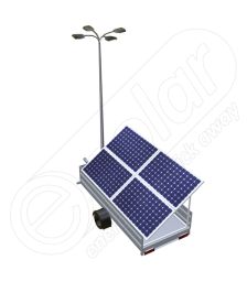 Remorca fotovoltaica mobila IDELLA Mobile Energy IME 4 pentru aplicatii agricole sau santiere temporare, cu 4 module solare IDELLA Power Poly IPP 550W, un stalp pentru iluminat si 4 lampi cu LED