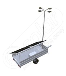 Remorca fotovoltaica mobila IDELLA Mobile Energy IME 4 pentru aplicatii agricole sau santiere temporare, cu 4 module solare IDELLA Power Poly IPP 550W, un stalp pentru iluminat si 4 lampi cu LED