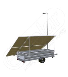 Remorca solara mobila IDELLA Mobile Energy IME 8 cu un stalp pentru iluminat, o lampa solara cu LED si 8 panouri fotovoltaice IDELLA Power Poly IPP 550W