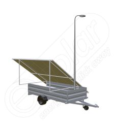 Remorca solara mobila IDELLA Mobile Energy IME 8 cu un stalp pentru iluminat, o lampa solara cu LED si 8 panouri fotovoltaice IDELLA Power Poly IPP 550W