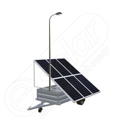 Remorca solara mobila pentru aplicatii agricole sau santiere temporare IDELLA Mobile Energy IME 6, cu un stalp pentru iluminat, o lampa solara cu LED si 6 panouri fotovoltaice IDELLA Power Poly IPP 550W