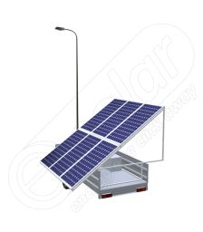 Remorca solara mobila pentru aplicatii agricole sau santiere temporare IDELLA Mobile Energy IME 6, cu un stalp pentru iluminat, o lampa solara cu LED si 6 panouri fotovoltaice IDELLA Power Poly IPP 550W