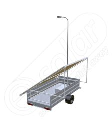 Remorca solara mobila pentru aplicatii agricole sau santiere temporare IDELLA Mobile Energy IME 6, cu un stalp pentru iluminat, o lampa solara cu LED si 6 panouri fotovoltaice IDELLA Power Poly IPP 550W