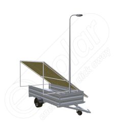 Remorca solara mobila pentru aplicatii agricole sau santiere temporare IDELLA Mobile Energy IME 6, cu un stalp pentru iluminat, o lampa solara cu LED si 6 panouri fotovoltaice IDELLA Power Poly IPP 550W