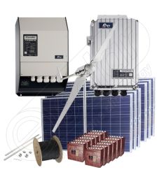 Sistem hibrid monofazat la cheie kit cu turbina eoliana 3kW si panouri solare de 1.5kW putere instalata