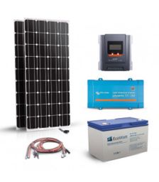 Kit fotovoltaic autonom 360W, 12V 230V stocare, 1800Wh cu doua panouri solare monocristaline 180W 12V, un regulator de incarcare MPPT, un invertor sinus pur si un acumulator solar plumb-carbon 150Ah 12V pret ieftin