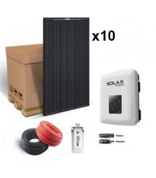 Kit solar 3100W pentru autoconsum cu 10 panouri fotovoltaice monocristaline Full Black 320W 24V, un invertor solar monofazat 3000W si o antena WIFI pentru controlul sistemului de la distanta pret ieftin