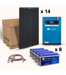 Kit solar pentru instalatiile fotovoltaice Off-Grid cu 14 panouri solare monocristaline 315W 24V, 8 baterii solare plumb-carbon 150 Ah 12V si un invertor hibrid MPPT 48V 100A pret ieftin
