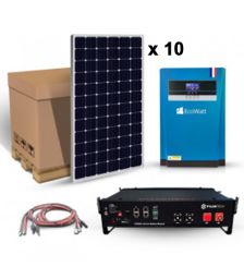Kit solar pentru sisteme autonome cu 10 panouri fotovoltaice monocristaline 315W 12V, un acumulator solar litiu 2.4kWh 48V 50A si un invertor hibrid MPPT 5.5KVA 48V 100A pret ieftin