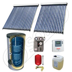 Set panou solar cu tuburi vidate cu boiler cu doua serpentine, Pachet cu panou solar cu tuburi vidate, Panouri cu tuburi vidate si boiler Solariss Iunona