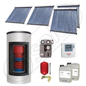 Set panouri solare ieftine cu boiler Kombi de 650/150 litri si doua serpentine, Set panouri solare Solariss Iunona, Pachet cu panou solar China cu tuburi vidate
