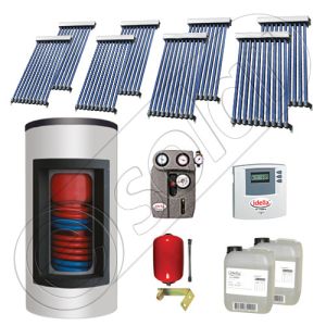 Panouri solare ieftine cu boiler Kombi bivalent de 650/150 litri, Pachet cu panou solar cu tuburi vidate, Set panouri solare import China Solariss Iunona