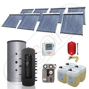 Pachet cu panou solar pentru aport la incalzire, Instalatii solare si puffer cu 2 serpentine, Puffer si panouri cu tuburi vidate Solariss Iunona