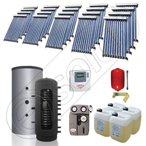 Puffer bivalent de 2500 litri si panouri solare ieftine, Pachet cu panou solar cu tuburi vidate, Instalatii solare pentru incalzire Solariss Iunona