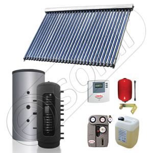 Set panou solar pentru incalzire cu tuburi vidate si puffer, Pachet cu panou solar cu tuburi vidate, Puffer si colectoare solare cu tuburi vidate