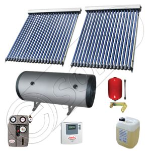 Panouri cu tuburi vidate Solariss Iunona si boiler, Instalatie presurizata solara pentru apa calda, Panou solar si boiler cu 2 serpentine