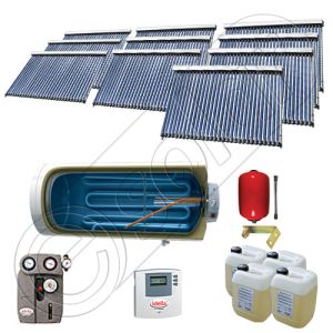 Set colectoare solare vidate si boiler orizontal SIU 10x30-2000.1BMH, Instalatii solare presurizate cu boiler solar pentru apa calda, Colectoare solare vidate la pachet cu boiler orizontal